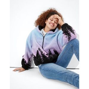 American Eagle Cropped Sherpa Zip Up, size extra small